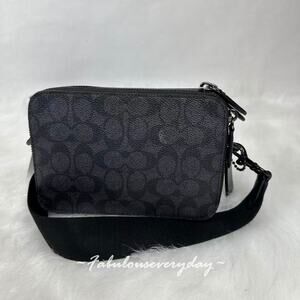 Coach Men's Charter Crossbody Bag 19 In Signature Canvas/Qb/Charcoal CR783 NWT
